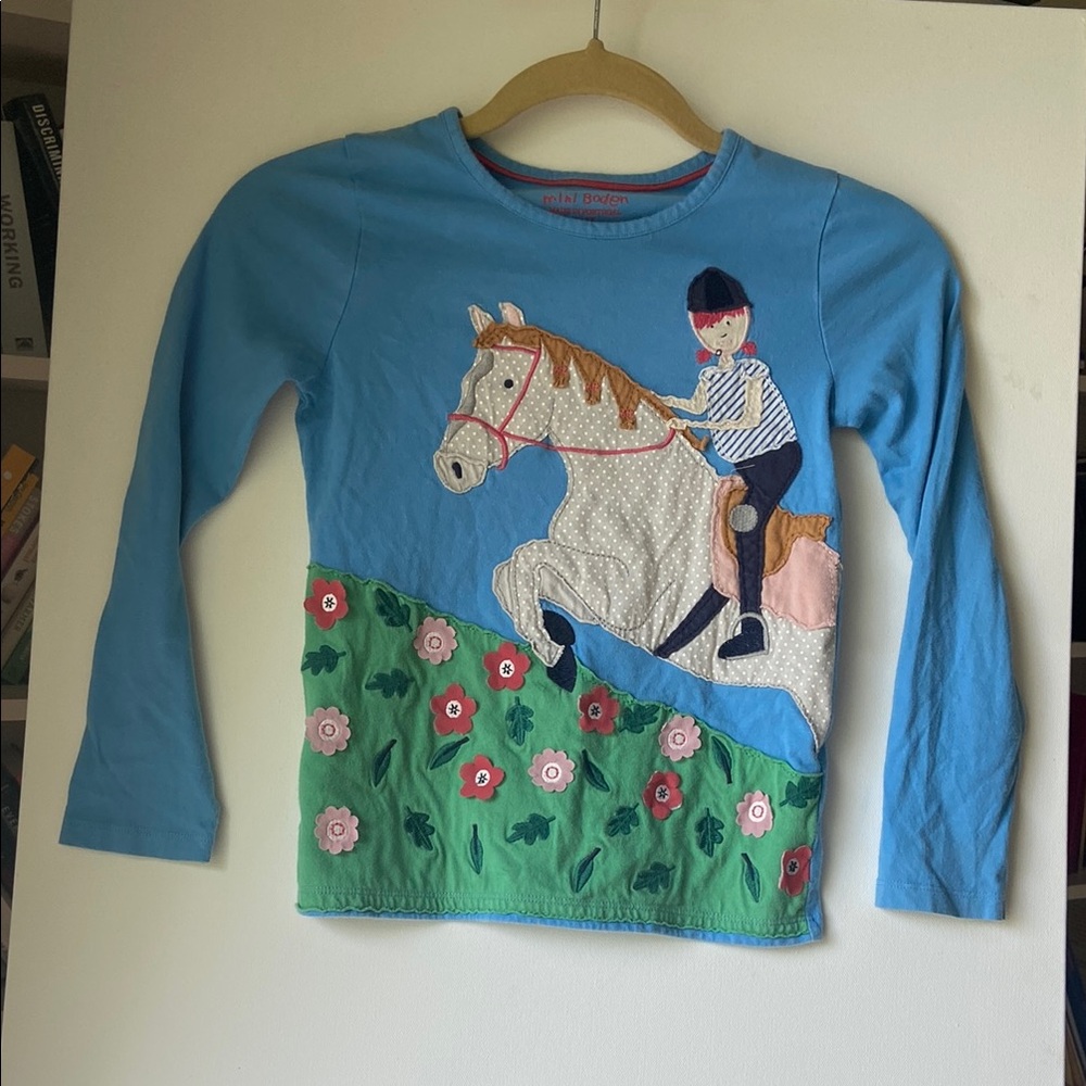 Mini Boden Horse & Rider Appliqué Long Sleeve Top